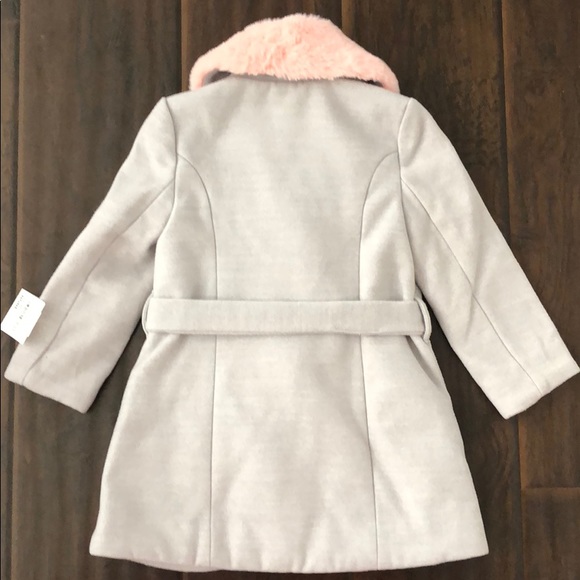 Janie and Jack Faux Fur Trim Belted Coat Gray Pink - Picture 9 of 11